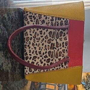 Leopard Print Tote Bag with Red and Yellow Accents